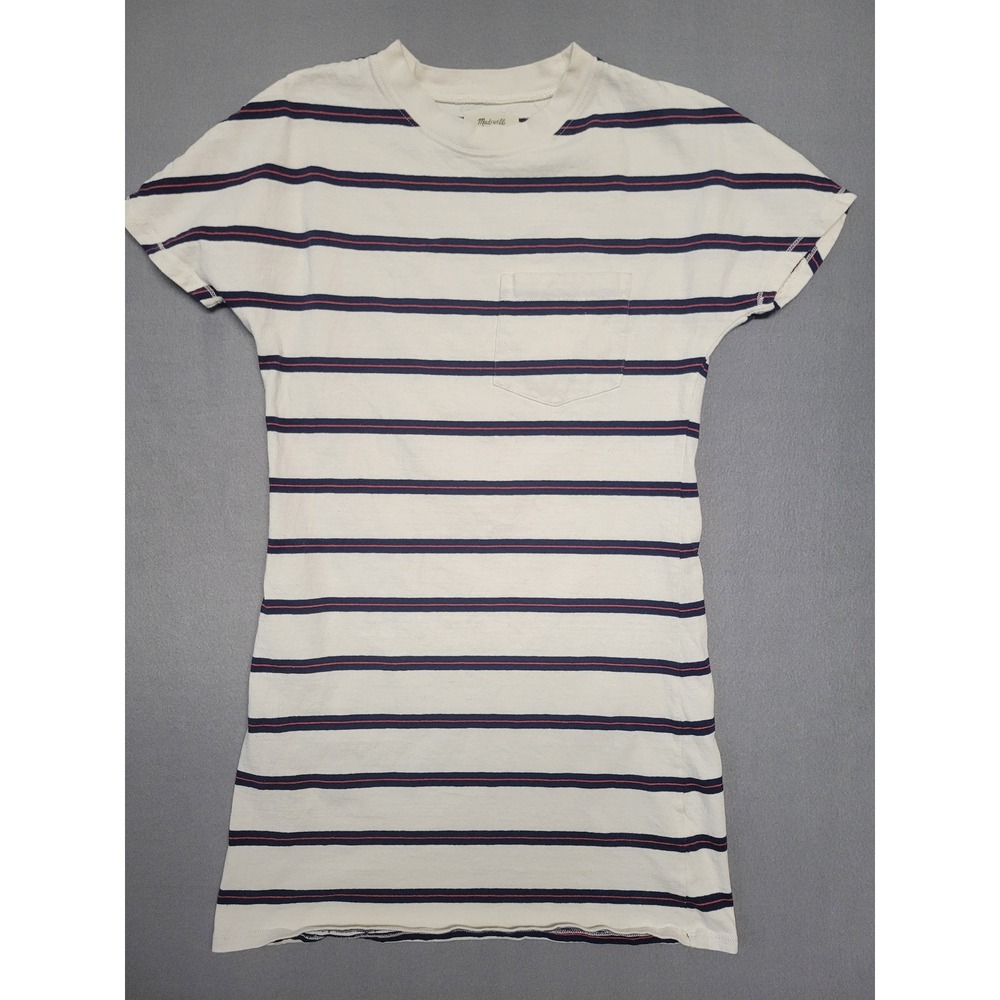 Madewell XS Striped T Shirt Dress Pocket Tee Cotton Casual Short Sleeve